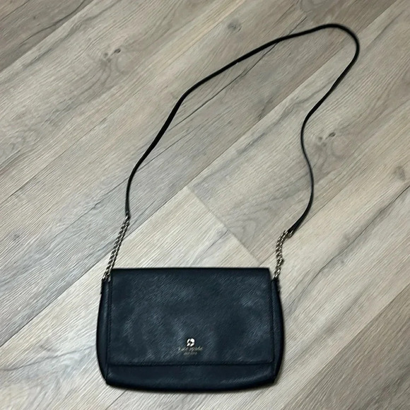 kate spade Handbags - Kate Spade Black Leather Flap Crossbody Bag with silver hardware details
